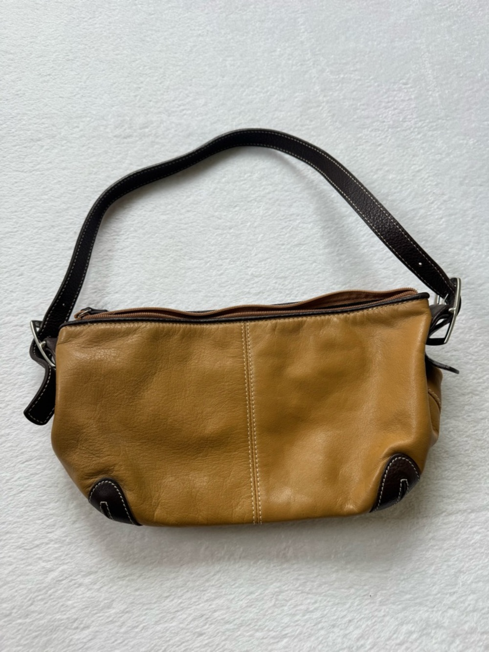 Y2K Tignanello Leather Shoulder Bag in Tan with Dark Brown Strap